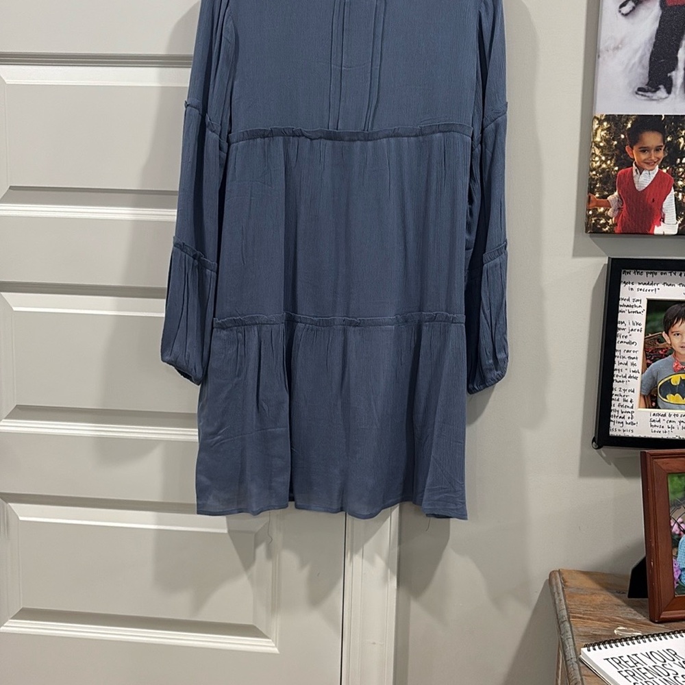 Blue Long Sleeve Tunic Dress